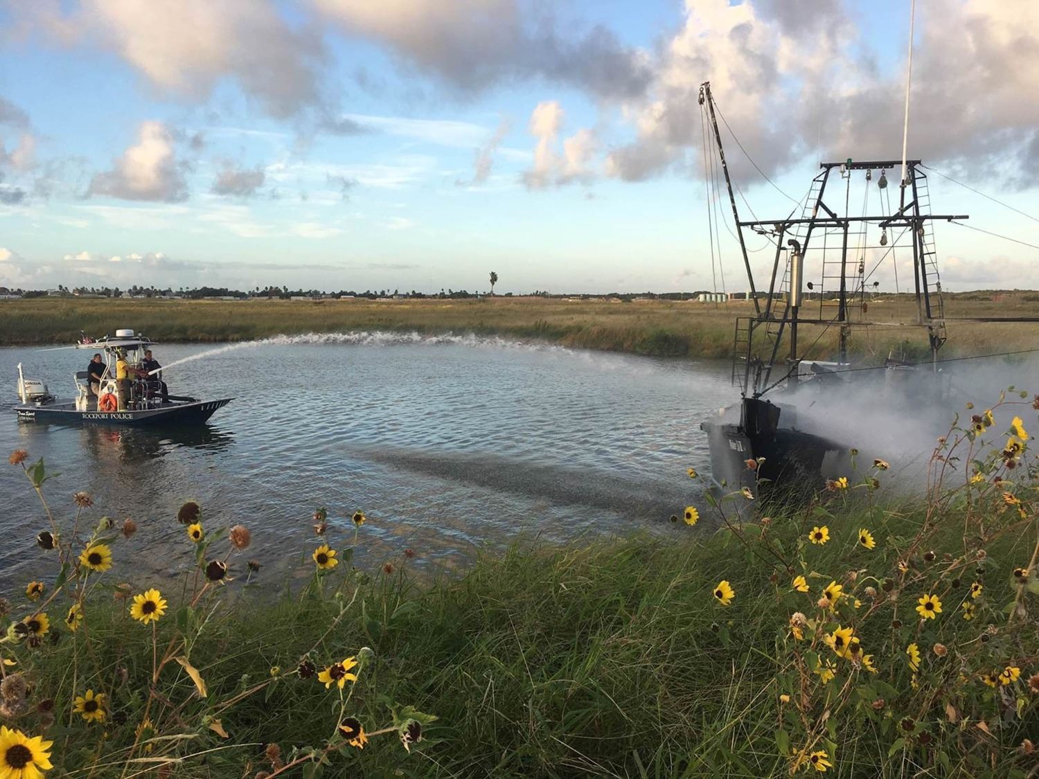 Police Boat putting out fire